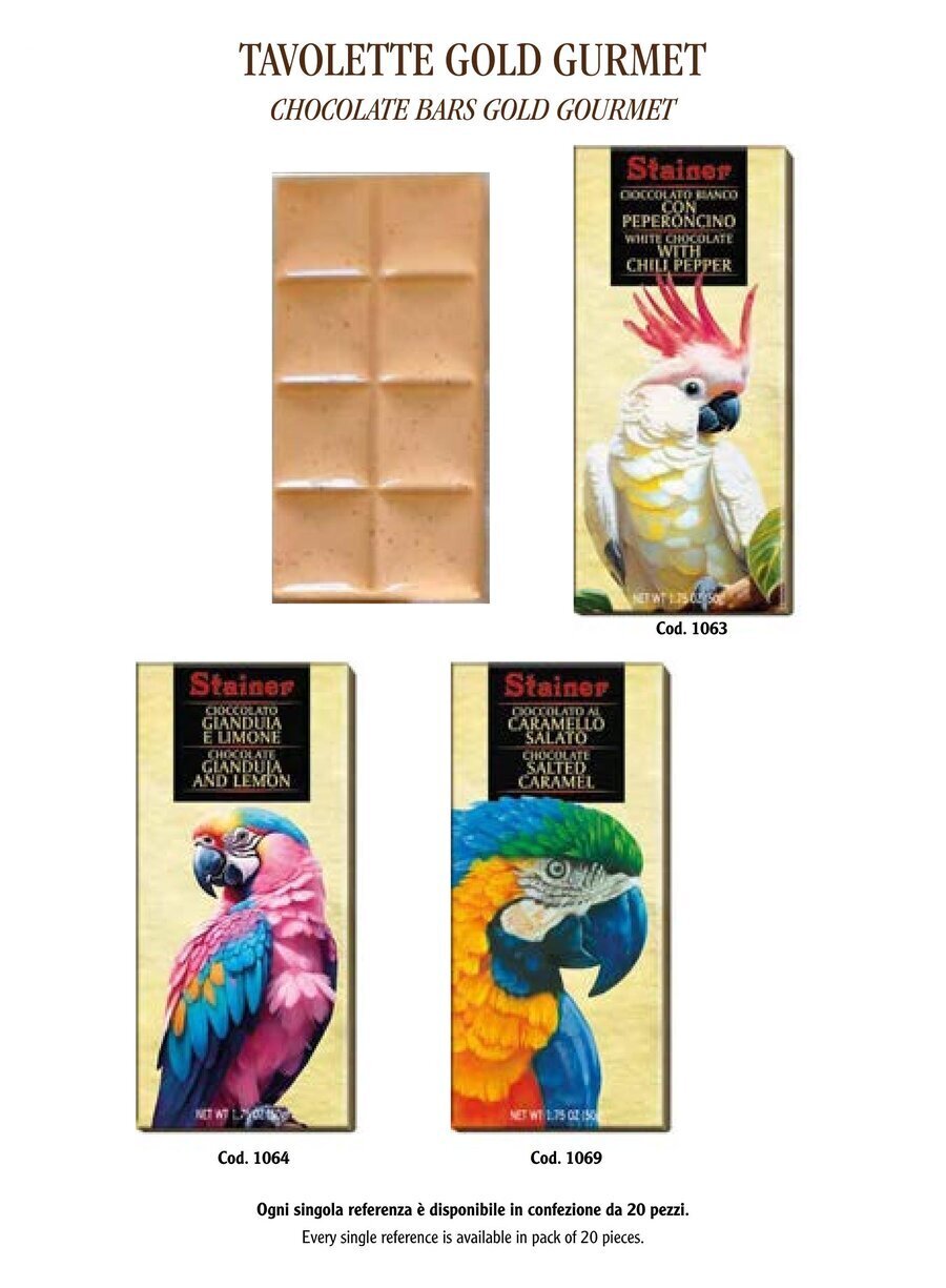 Tablete Gold Gourmet Stainer — Peperoncino, Gianduia, Caramello Salato